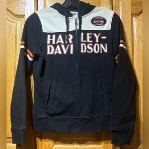 Harley-Davidson Black and Cream Full Zip Hoodie Women’s Small EUC